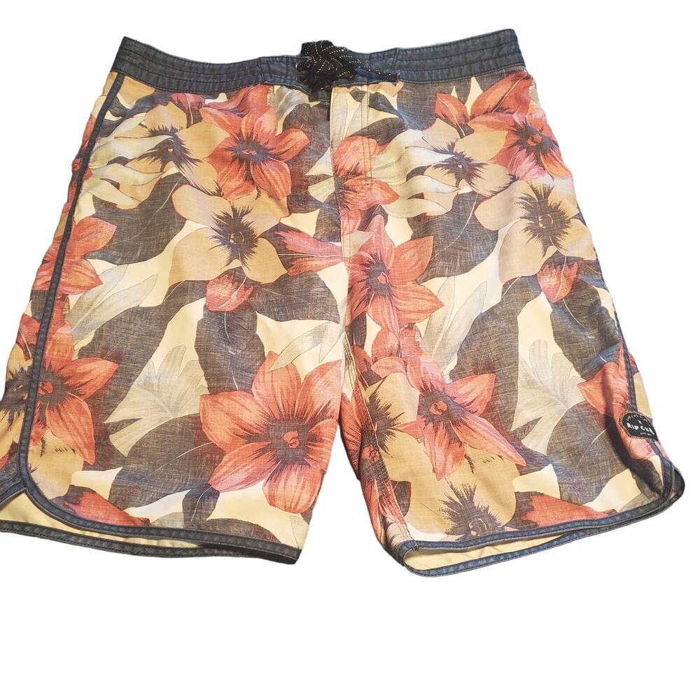 Rip Curl Size 33 Board Shorts Mens Multicolor Hawaiian Floral Drawstring
